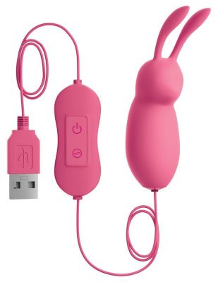 Розовая, работающая от USB вибропуля в форме кролика Cute от Pipedream