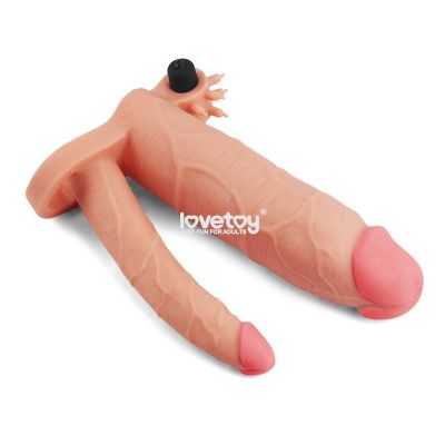 Телесная насадка-удлинитель на пенис с анальным стимулятором и вибрацией от Lovetoy
