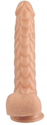 Телесный реалистичный фаллоимитатор с чешуйками на присоске - 24 см. от Сумерки богов