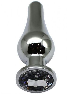 Серебристая анальная пробка с прозрачным кристаллом - 13 см. от Eroticon