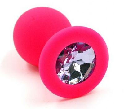 Розовая силиконовая анальная пробка с розовым кристаллом - 7 см. от Kanikule