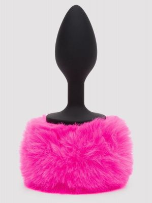 Черная анальная пробка с розовым хвостом Small Bunny Tail Butt Plug от Happy Rabbit