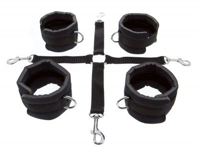 Регулируемые мягкие манжеты на запястья и лодыжки с соединительной крестовиной Hog Tie Cuff Set от Blush Novelties