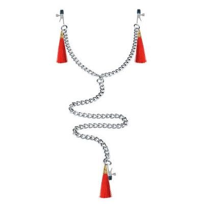 Зажимы на соски и клитор с игривыми красными кисточками Nipple Clit Tassel Clamp With Chain от Lovetoy