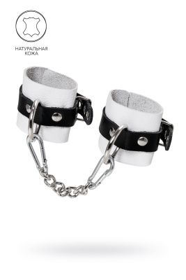 Бело-черные кожаные наручники с одним ремешком с люверсами от Pecado