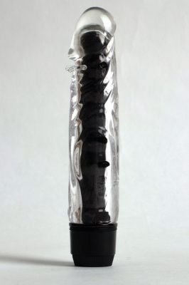 Прозрачно-черный вибратор с дополнительными пупырышками - 17 см. от 4sexdreaM