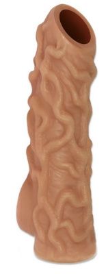 Телесная насадка с венками и открытой головкой Nude Sleeve L - 14 см. от KOKOS