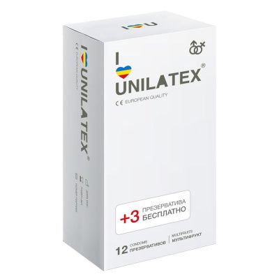 Разноцветные ароматизированные презервативы Unilatex Multifruit  - 12 шт. + 3 шт. в подарок от Unilatex