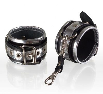 Серебристо-чёрные кожаные наручники от Sitabella