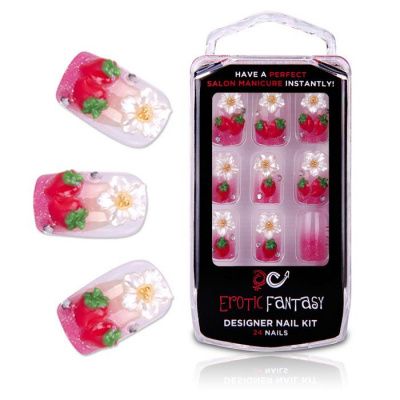 Акриловые типсы для маникюра с клубничками Californian Strawberry от Erotic Fantasy