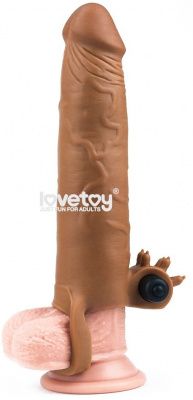 Коричневая вибронасадка-удлинитель на пенис Add 3 Pleasure X Tender Vibrating Penis Sleeve - 19,5 см. от Lovetoy