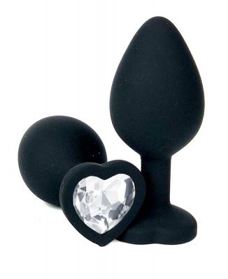 Черная силиконовая пробка с прозрачным кристаллом-сердцем - 10,5 см. от Vandersex