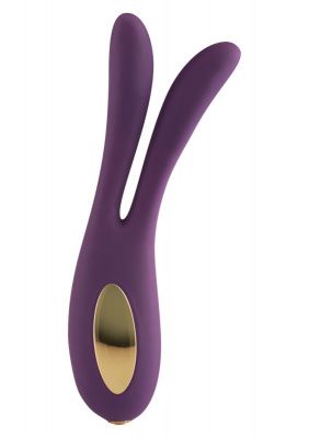 Фиолетовый сплит-вибромассажёр Flare Bunny - 16 см. от Toy Joy