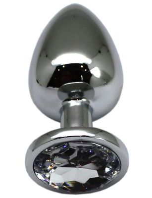Серебристая анальная пробка с прозрачным кристаллом - 9 см. от Eroticon