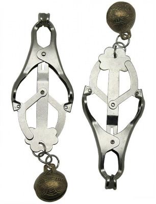 Серебристые зажимы для сосков со звенящими шариками от Eroticon