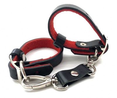 Черно-красные узкие кожаные наручники Provokator от BDSM96