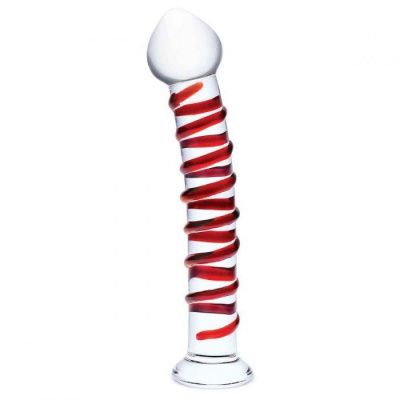 Прозрачный стимулятор с красной спиралью 10  Mr. Swirly Dildo - 25,4 см. от Glas
