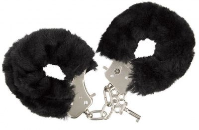 Металлические наручники с черной меховой опушкой и ключиками от Vandersex