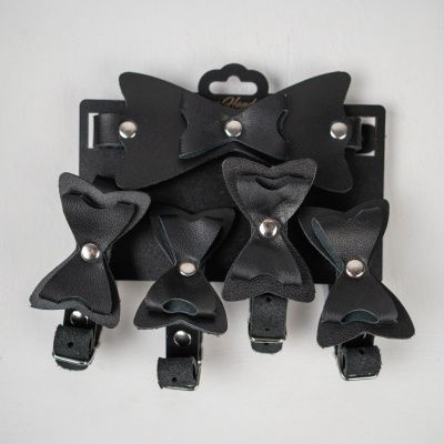 Набор фиксаций с бантиками из черной натуральной кожи от Crazy Handmade