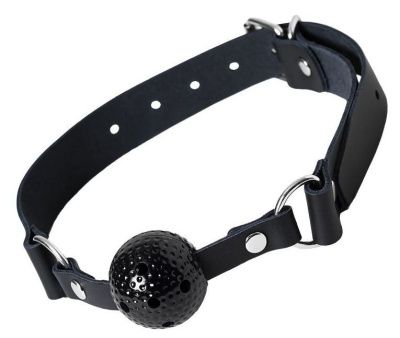 Черный кляп-шарик с отверстиями на регулируемом ремешке  от Штучки-дрючки