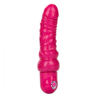 Розовый вибратор-реалистик с блестками Naughty Bits Lady Boner Bendable Personal Vibrator - 20 см. от California Exotic Novelties