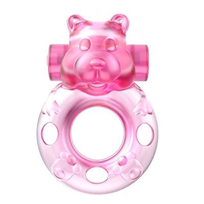 Розовое эрекционное виброкольцо на пенис Pink Bear от Baile