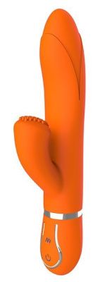 Оранжевый вибратор TENDER TULIP со стимулятором клитора - 22 см. от Dream Toys