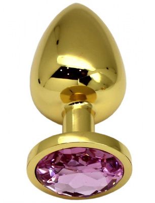 Золотистая пробка с розовым кристаллом - 9 см. от Eroticon