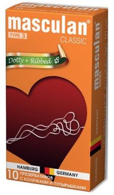 Розовые презервативы Masculan Classic Dotty+Ribbed с колечками и пупырышками - 10 шт. от Masculan