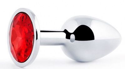 Серебристая анальная пробка с красным стразом - 7,2 см. от Anal Jewelry Plug