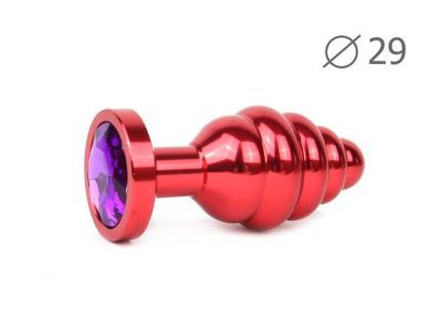 Коническая ребристая красная анальная втулка с кристаллом фиолетового цвета - 7,1 см. от Anal Jewelry Plug