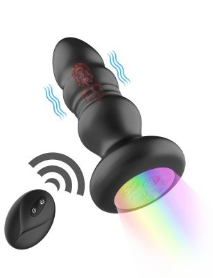 Черная анальная вибропробка с фрикционным механизмом и LED-подсветкой - 12,5 см. от Secwell