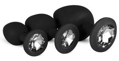 Набор из 3 черных анальных пробок со стразами Diamond Plug Set от EDC