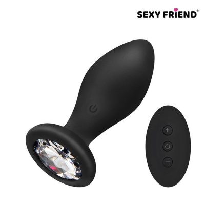Черная вибровтулка с прозрачным кристаллом и пультом ДУ - 8,5 см. от Sexy Friend