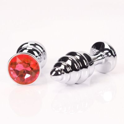 Серебристая рифленая пробка с красным кристаллом - 9 см. от 4sexdreaM