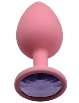 Розовая анальная пробка с сиреневым кристаллом - 8,4 см. от Eroticon