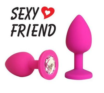 Розовая конусовидная анальная пробка с прозрачным кристаллом - 7,3 см. от Bior toys