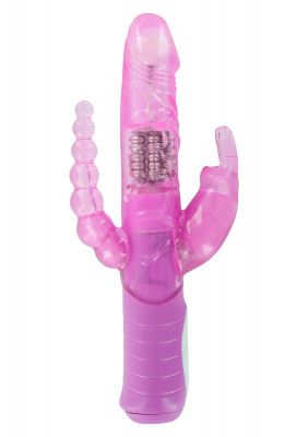 Розовый вибратор RABBIT DUAL PLEASURE с клиторальным и анальным стимуляторами - 22 см. от Seven Creations