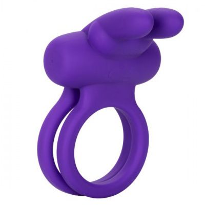 Фиолетовое двойное эрекционное кольцо Silicone Rechargeable Dual Rockin Rabbit от California Exotic Novelties