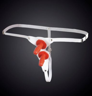 Белые кожаные универсальные трусики с двумя  штырьками для насадок  от Sitabella