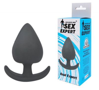 Чёрная анальная пробка с широким основанием-дугой Sex Expert - 9,5 см. от Bior toys