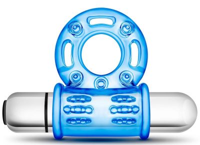 Голубое эрекционное виброкольцо 10 Function Vibrating Mega Bull Ring от Blush Novelties