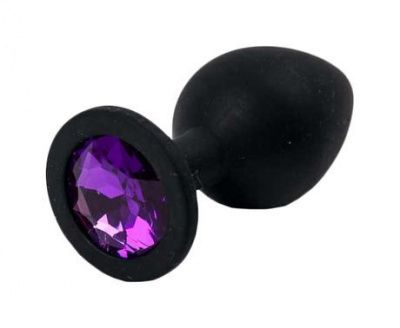 Черная силиконовая пробка с фиолетовым стразом - 7 см. от Главсексмаг