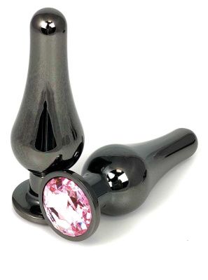 Черная удлиненная анальная пробка с нежно-розовым кристаллом - 11,5 см. от Vandersex
