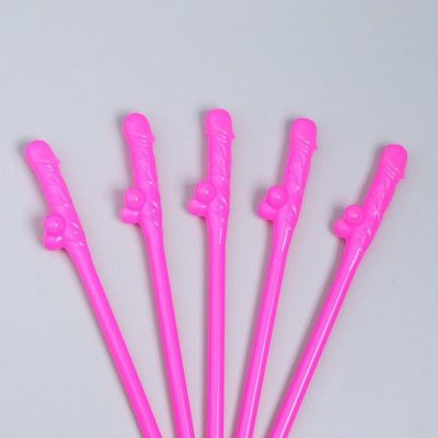 Розовые коктейльные трубочки в виде пениса - 5 шт. от Сима-Ленд