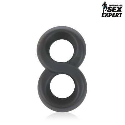 Черное силиконовое эрекционное кольцо Sex Expert в виде восьмерки от Bior toys