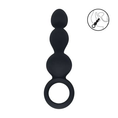 Черная анальная елочка Beaded Silicone Anal Probe with Loop от Shots Media BV