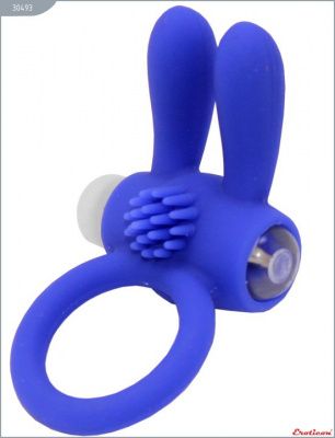 Синее эрекционное кольцо «Зайчик» с мини-вибратором от Eroticon