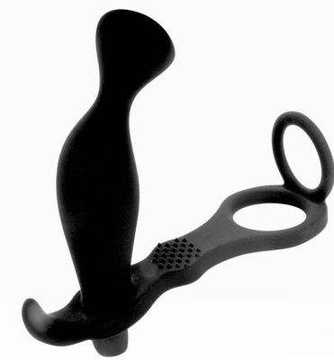 Черное эрекционное кольцо с анальным вибростимулятором Cockring and Anal Pleasure от Bior toys