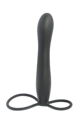 Черная насадка на пенис для двойной стимуляции Mojo BlackJack - 15 см. от Seven Creations